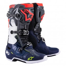 BOTTES CROSS ALPINESTARS TECH10 BLEU GRIS ROUGE FLUO