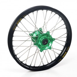 Roue arrière complète Hann Wheels 19x2.15 jante noire/moyeu vert Kawasaki KX 250 & KXF 450